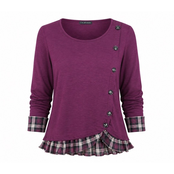 I.N. Studio Tops - IN Studio Plaid Ruffle Top womens 1X blouse dark academia school girl plus siren